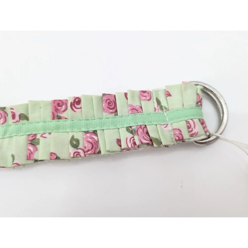 Equine Couture Green Floral Roses Ruffled Equestrian Canvas D-Ring Belt Medium